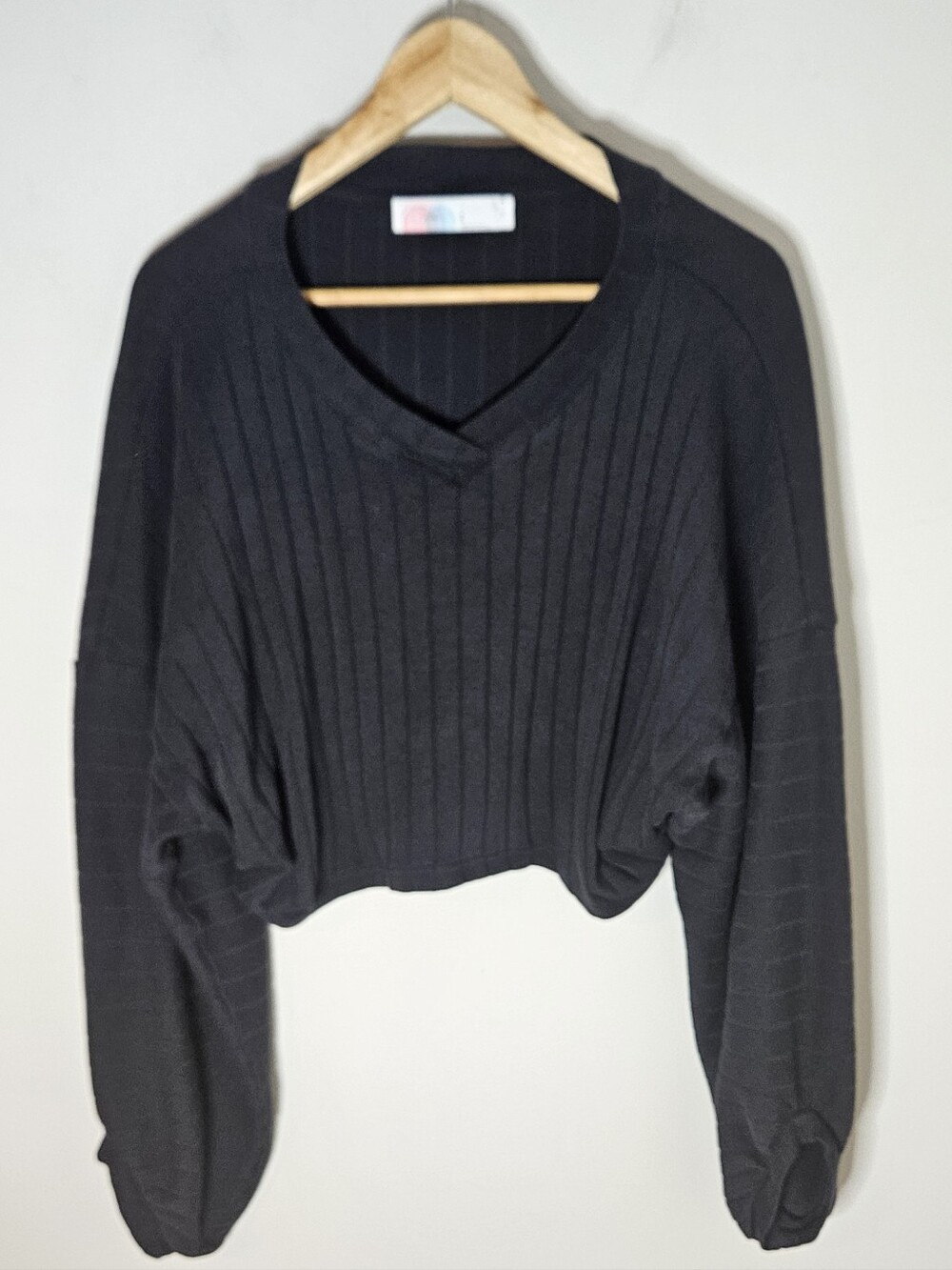 Free People FP Beach Cabin Fever Top Pullover Puff Sleeves VNeck Ribbed Cotton S